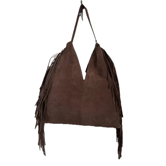 Divina Firenze Genuine Leather Fringe Hobo Bag – Made in Italy – Suede Leather - Picture 3 of 5